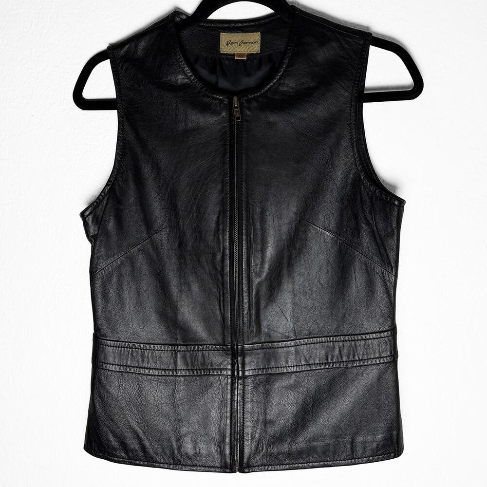 Rem Garson Womens Black Leather Vest Full Zip Moto Biker Chic Street Mob Wife XS